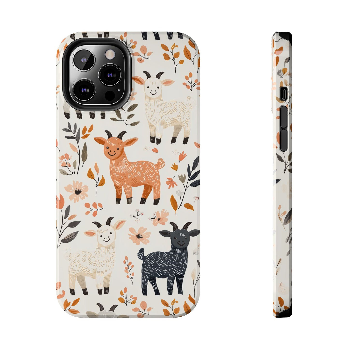 iPhone Case: Smiley Goats & Dried Flowers – Vintage Charm