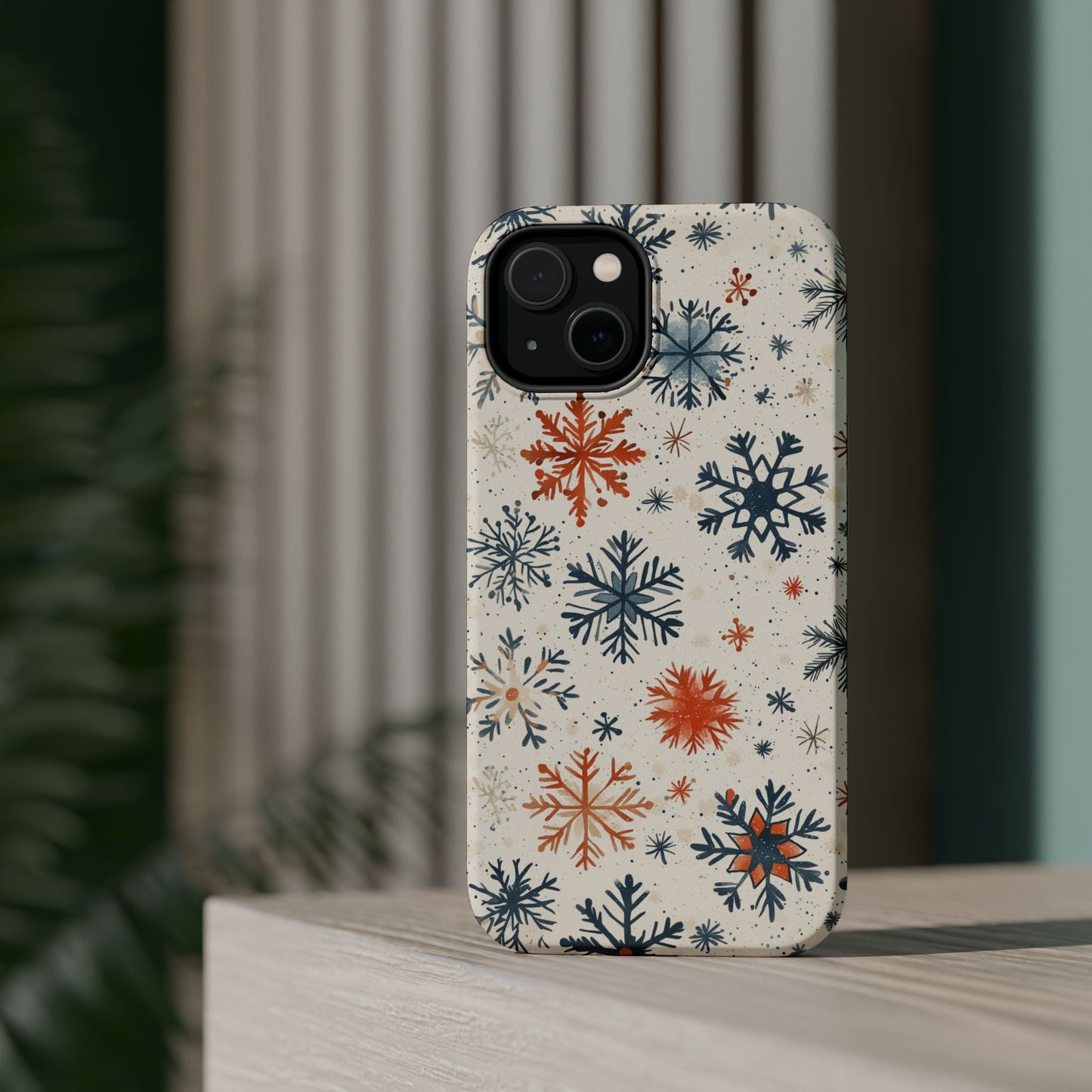 Rustic Orange and Blue Snowflake Pattern – MagSafe iPhone Series Case