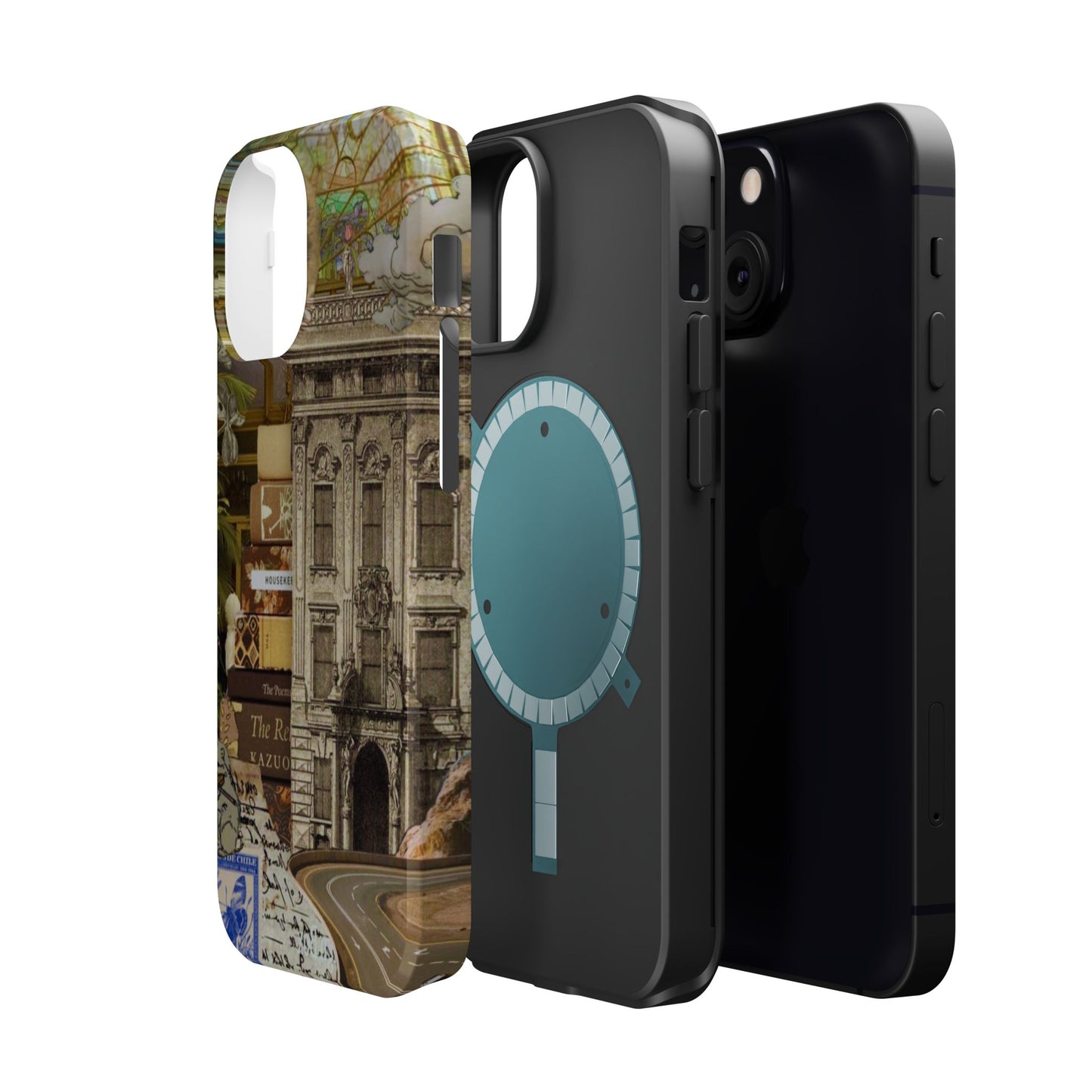 Whimsical Road Trip Collage MagSafe iPhone Case – Dual-Layer Protection with Vintage Art and Adventure Design