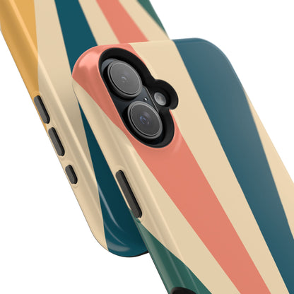 Retro Sunbeam MagSafe iPhone Case – 70s-Inspired Radiating Stripes in Coral, Teal, and Mustard