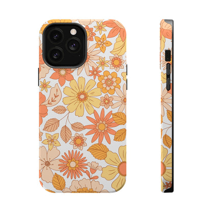 Vintage Floral Bloom MagSafe iPhone Case – Warm Orange & Yellow Retro Flower Design with Matte Finish