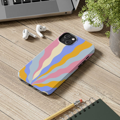 Pastel Radiance iPhone Case – 70s-Inspired Dual-Layer Design with Wavy Sunburst Pattern