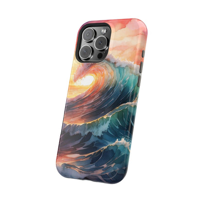 Ocean Sunrise Wave MagSafe iPhone Case – Vibrant Watercolor Wave Design