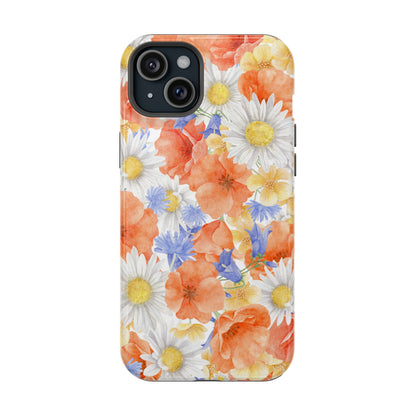 Watercolor Wildflower Pattern MagSafe iPhone Case – Durable Matte Finish with Daisy, Poppy & Cornflower Design