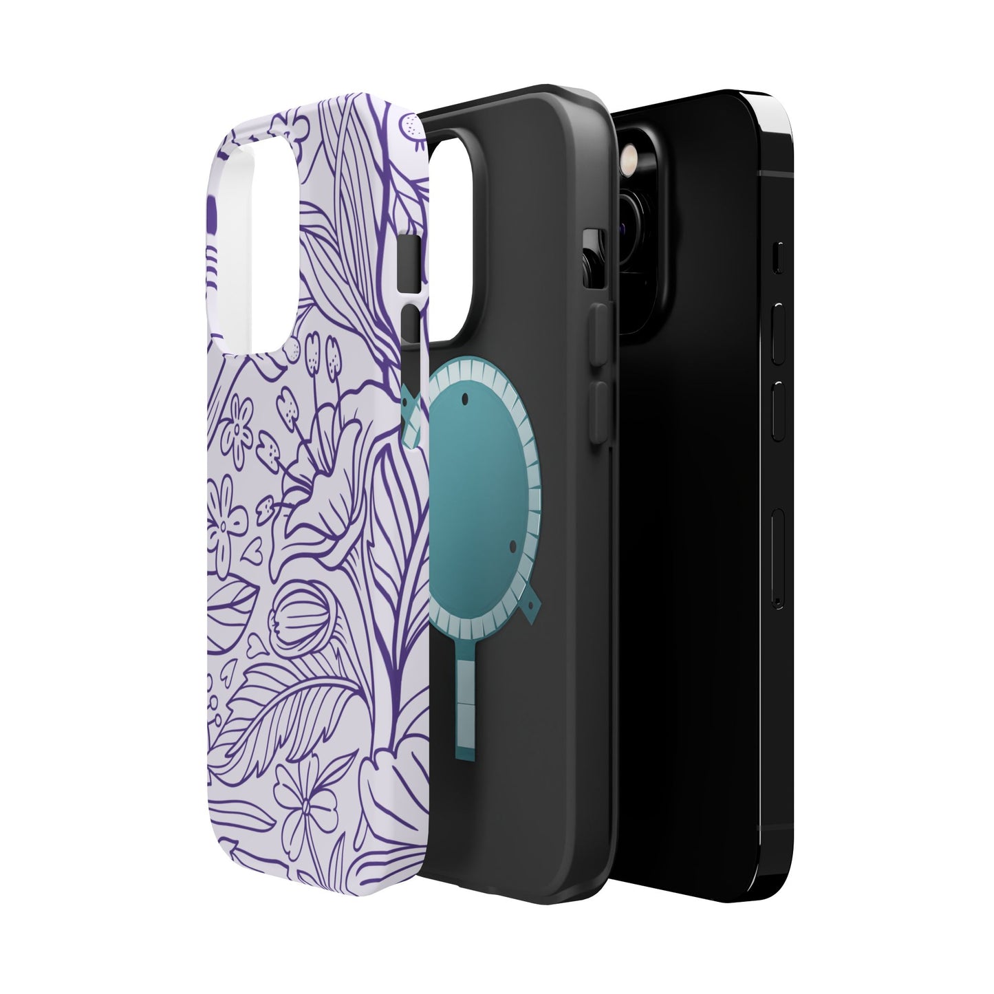 Lavender Floral Line Art Tough MagSafe iPhone Case – Minimalist Botanical Design with Dual-Layer Protection