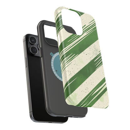 Green Stripes MagSafe iPhone Case – Bold Diagonal Brushstroke Design