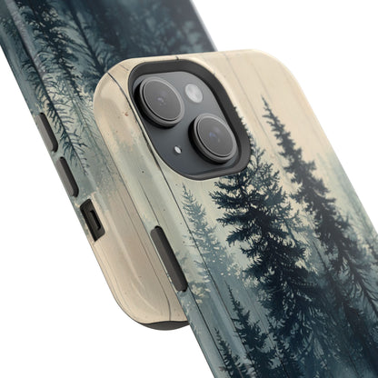 Misty Pine Forest Magsafe iPhone Case - Nature-Inspired Wood Design Protective Cover