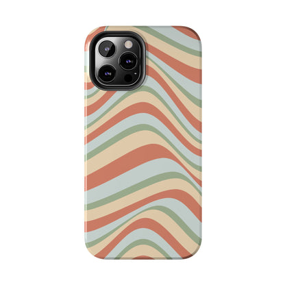 Vintage Earthy Waves iPhone Case – Retro 70s-Inspired in Warm Green, Cream, and Rust