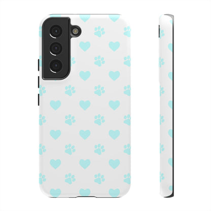 Samsung Galaxy Case - Aqua Paw Print & Heart Design