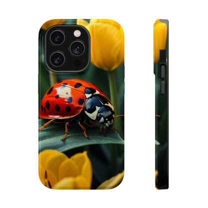 MagSafe iPhone Case: Vibrant Ladybug Amidst a Lush Yellow Flower Garden