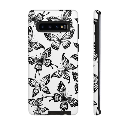 Monochrome Butterfly Pattern Samsung Galaxy  Case – Dual-Layer Protection with Matte Finish