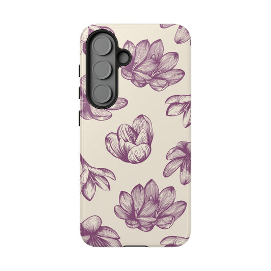 Vintage Botanical Floral Tough Samsung Galaxy  Case – Hand-Drawn Purple Flowers, Shockproof Design