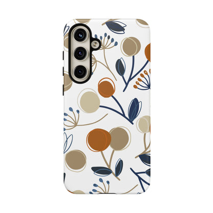 Modern Botanical Berries Tough Samsung Galaxy  Case – Earthy Tones & Navy Accents, Shock-Resistant