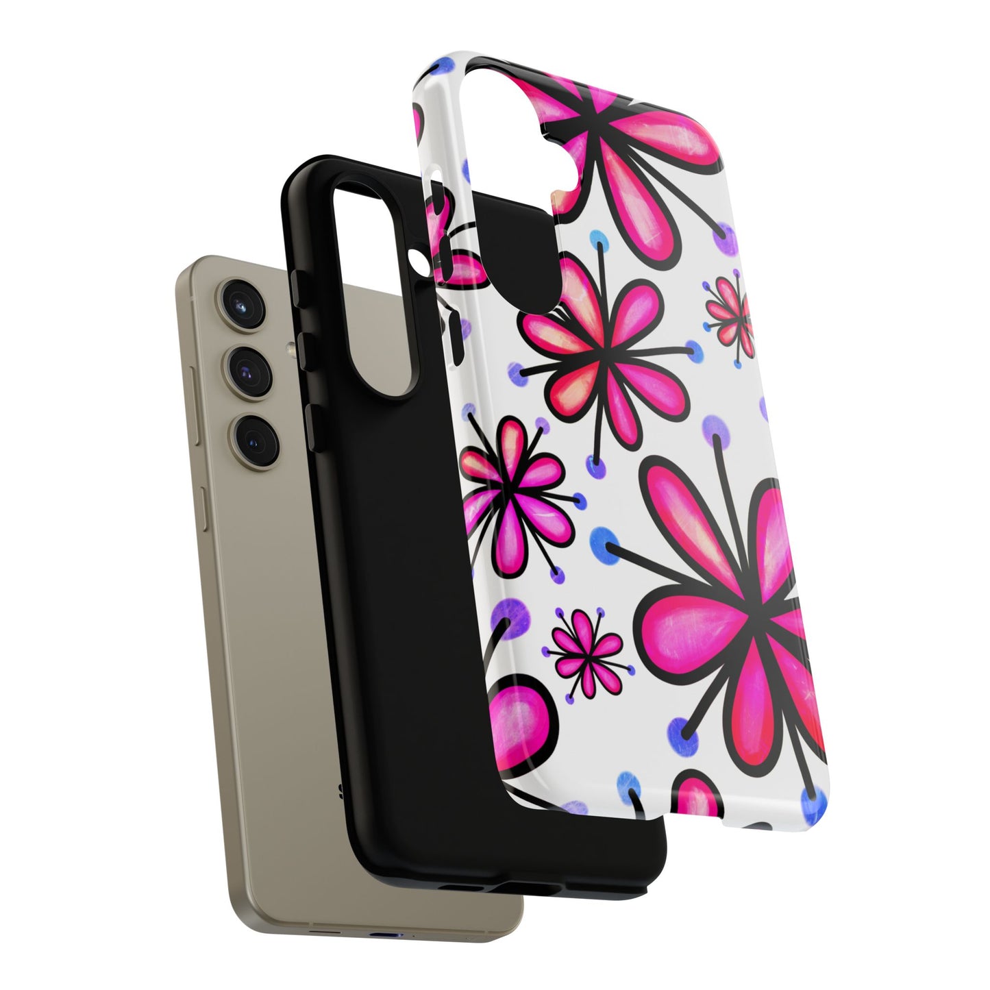 Pink Retro Bloom Samsung Galaxy Case – Ultra-Slim Design, Glossy Finish