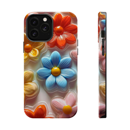 Glossy Retro Flower MagSafe iPhone Case – Colorful 3D Floral Design, Durable Protection