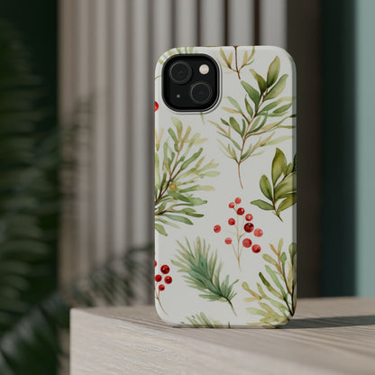 Winter Greenery & Berry Watercolor – MagSafe iPhone Series Case