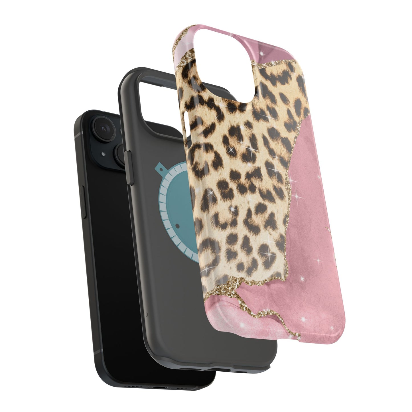 Pink Glam Leopard - MagSafe iPhone Series Case with Glitter Accents