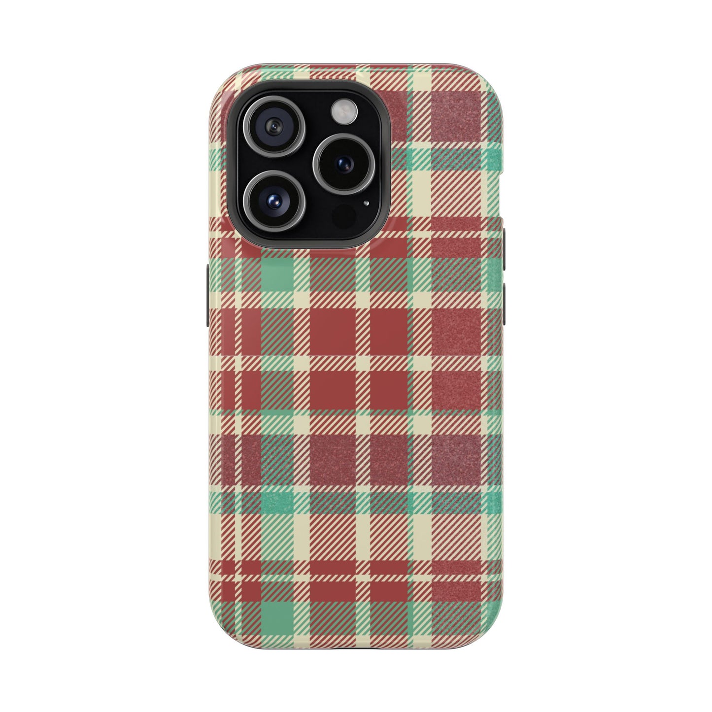 Retro Red & Cream Plaid – MagSafe iPhone Case with Classic Elegance