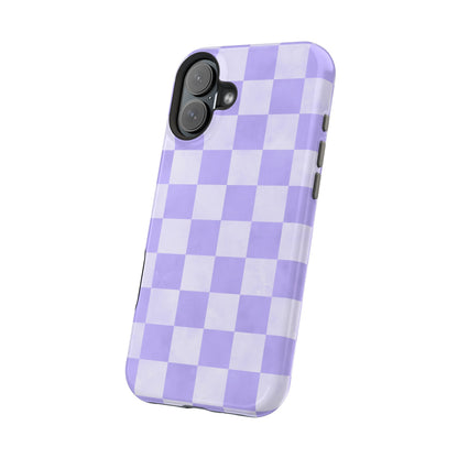 Lavender Checkerboard MagSafe iPhone Case – Shockproof, Smooth Matte Finish, Dual-Layer Design