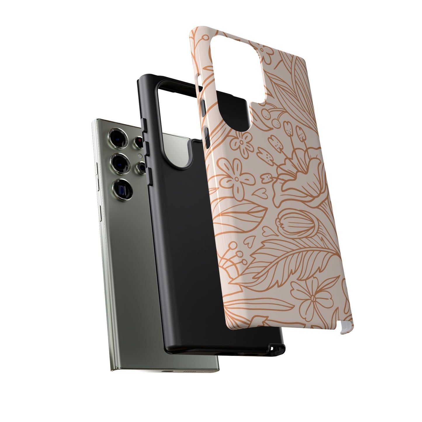 Soft Terracotta Floral Line Art Tough Samsung Galaxy Case – Minimalist Botanical Design with Dual-Layer Protection