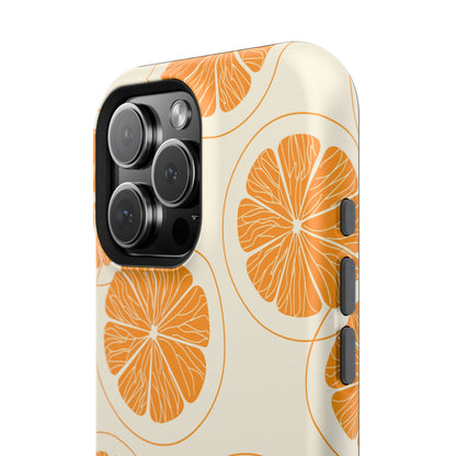 Citrus Burst Pattern Tough MagSafe iPhone Case – Bold Orange Design, Shockproof Protection