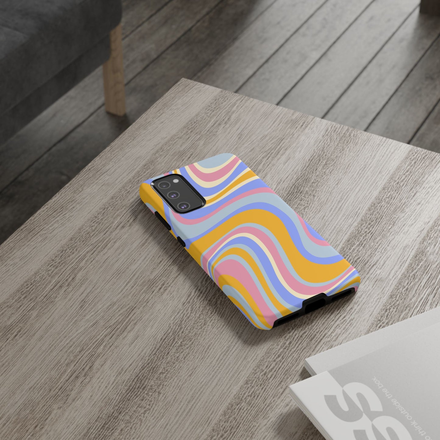 Groovy Pastel Waves Samsung Galaxy Case – 70s-Inspired Design with Dual-Layer Protection