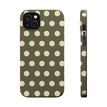 Vintage Green & Cream Polka Dots – MagSafe iPhone Case