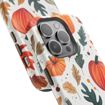 Autumn Harvest MagSafe iPhone Case - Pumpkin and Fall Leaf Design