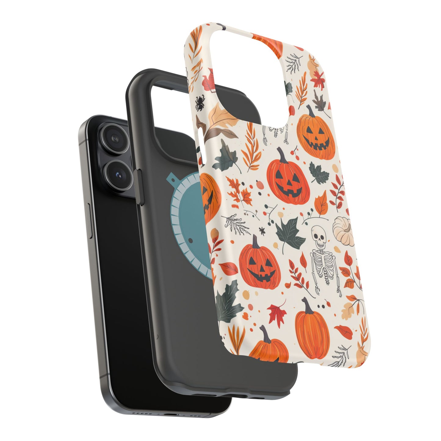 Halloween Pumpkin & Skeleton MagSafe iPhone Case – Spooky Autumn Design