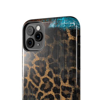 Boho Leopard and Turquoise Tough iPhone Case – Rustic Western Design with Dual-Layer Protection