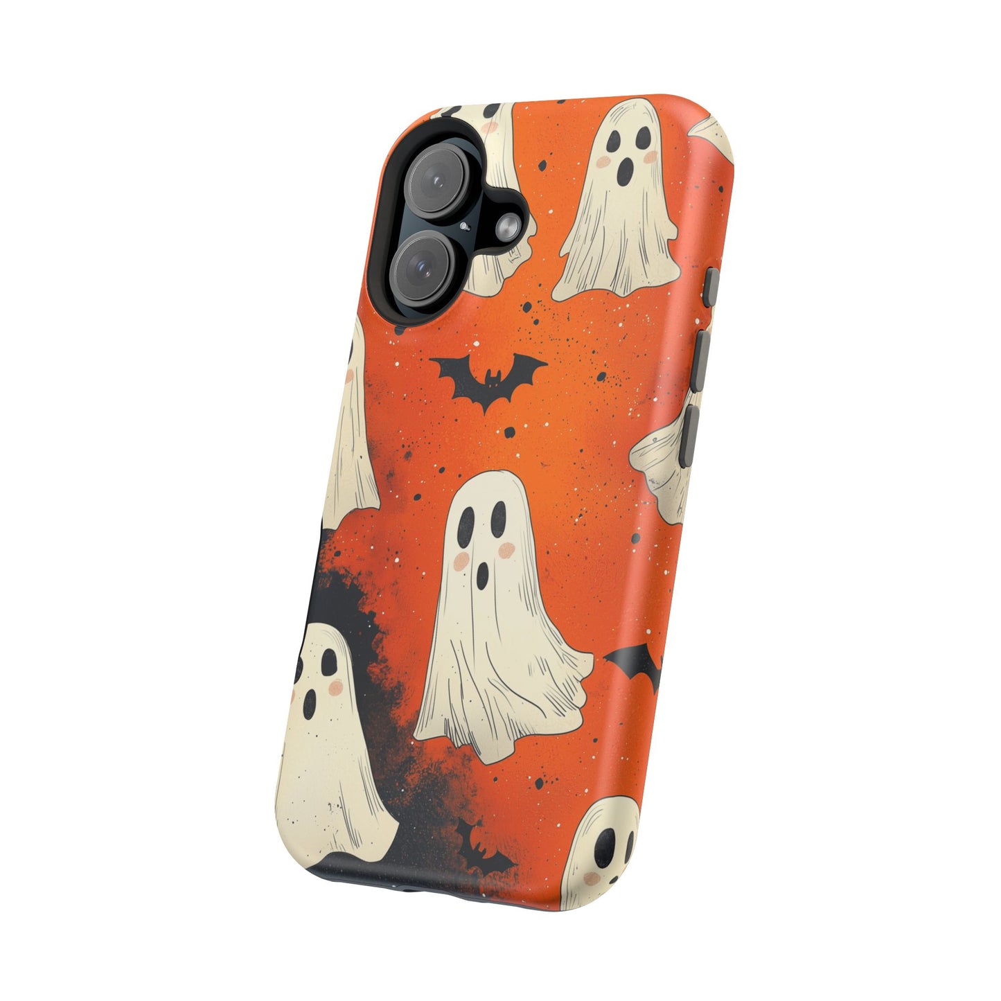 Spooky Ghosts & Bats  MagSafe iPhone Case – Vibrant Orange Halloween Design