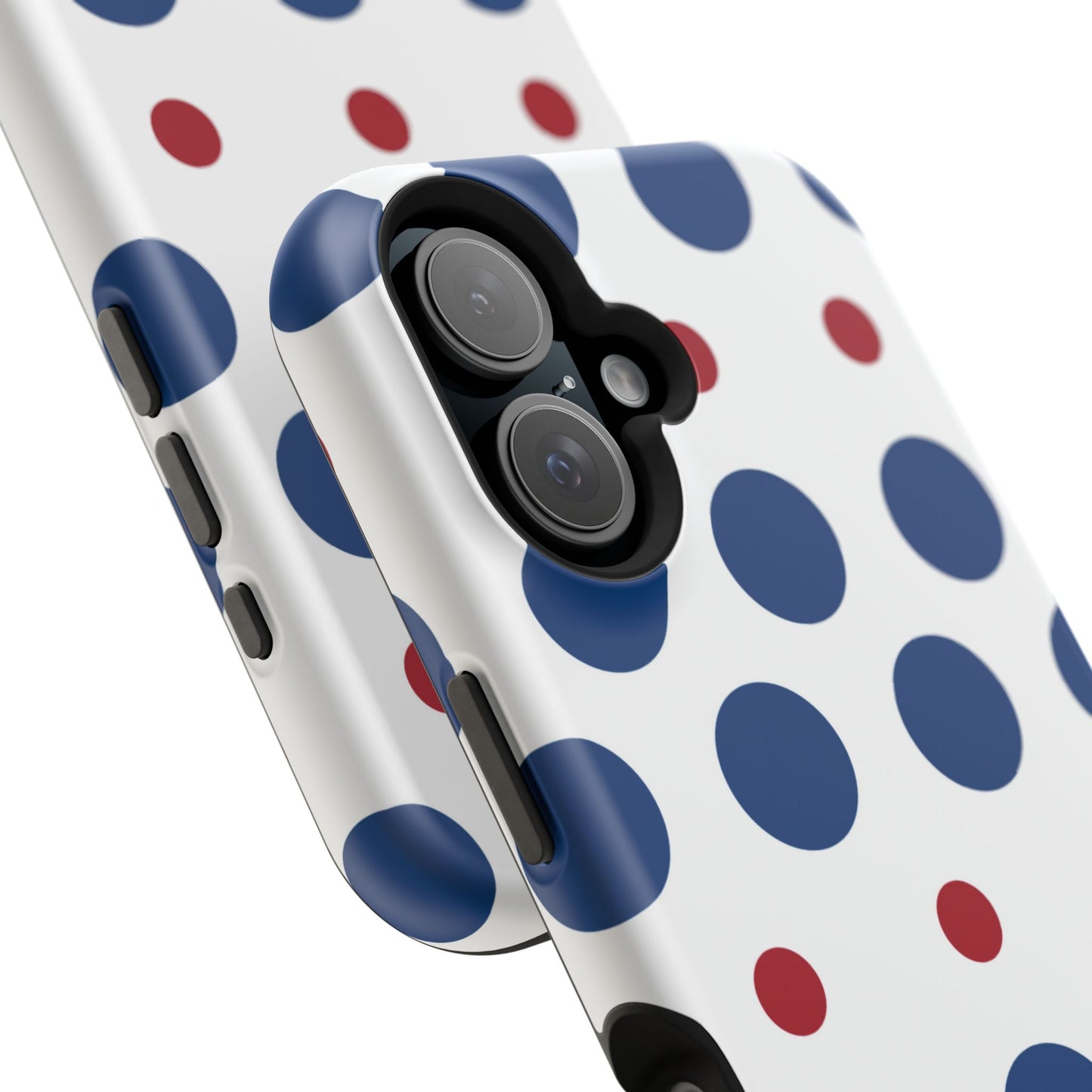 Bold Navy & Red Polka Dot Pattern – MagSafe iPhone Case