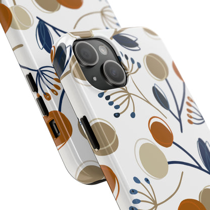 Modern Botanical Berries Tough iPhone Case – Earthy Tones & Navy Accents, Shock-Resistant