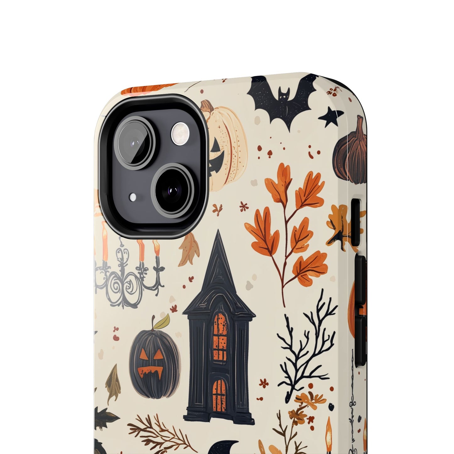 Haunted Halloween iPhone Case – Haunted House, Bats, and Pumpkins Design