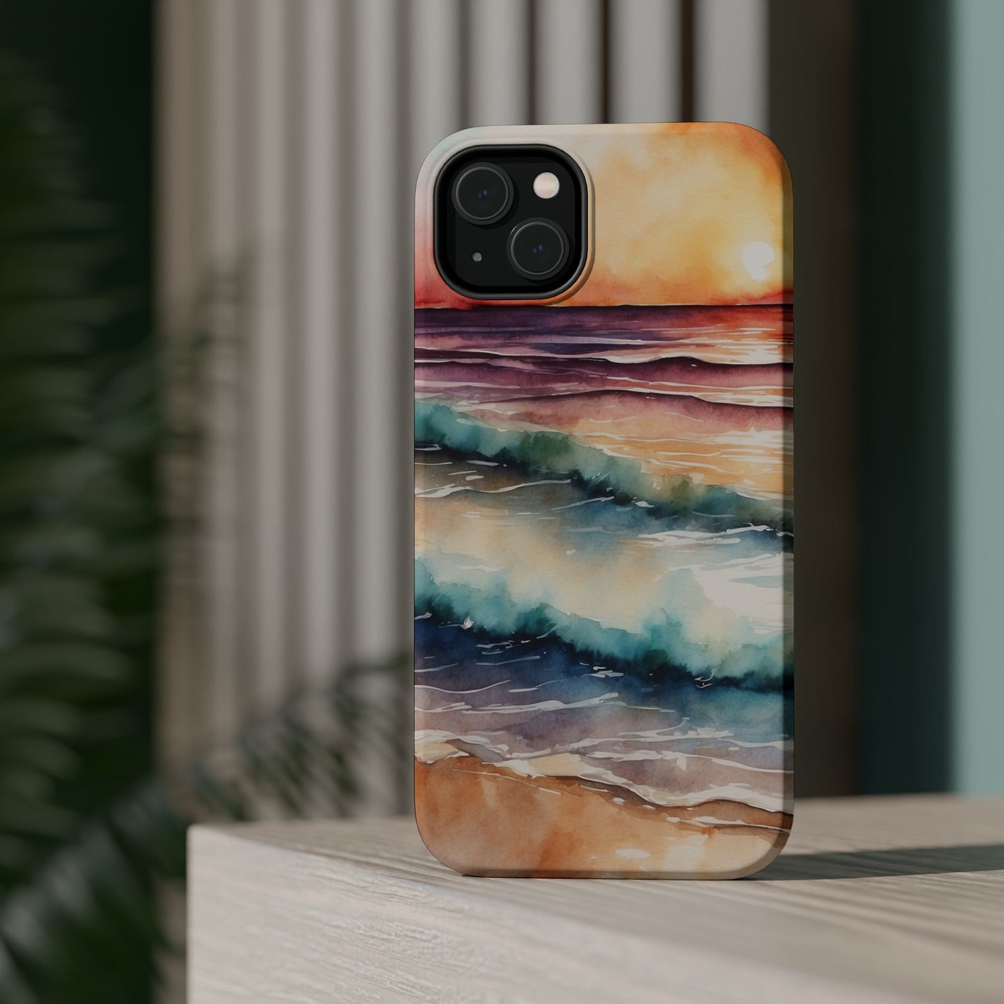 Sunset Waves MagSafe iPhone Case – Vibrant Watercolor Design