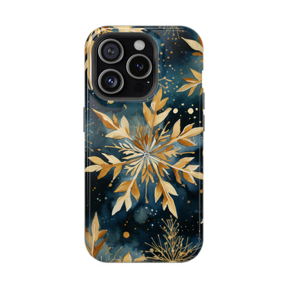 Gold Floral Snowflakes on Midnight Blue - MagSafe iPhone Series Case