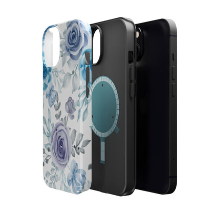 Elegant Blue & Violet Roses MagSafe Case – Artistic Floral Protection with Magnetic Charging Compatibility