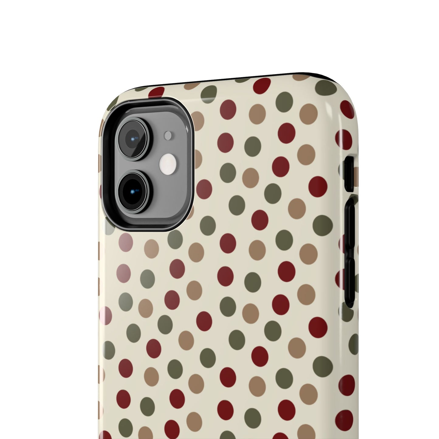 Festive Red & Green Polka Dots on Cream – iPhone Case