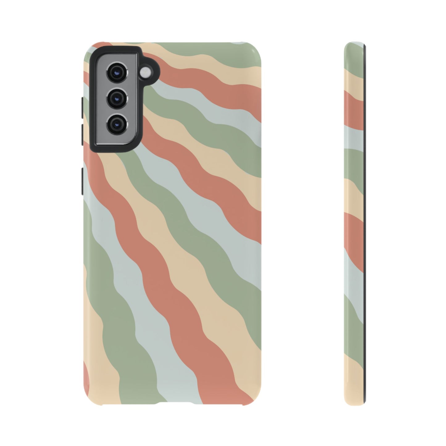 Earthy Retro Waves Samsung Galaxy Case – 70s-Inspired Wavy Stripes in Soft Green, Cream, and Rust