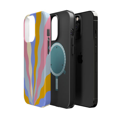 Pastel Radiance MagSafe iPhone Case – 70s-Inspired Dual-Layer Design with Wavy Sunburst Pattern