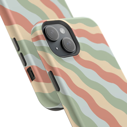 Earthy Retro Waves MagSafe iPhone Case – 70s-Inspired Wavy Stripes in Soft Green, Cream, and Rust