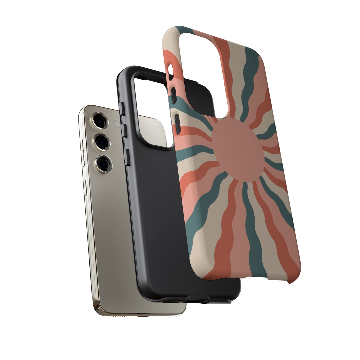 Retro Sunburst Samsung Galaxy Case – Bold 70s-Inspired Waves in Coral, Teal, and Cream