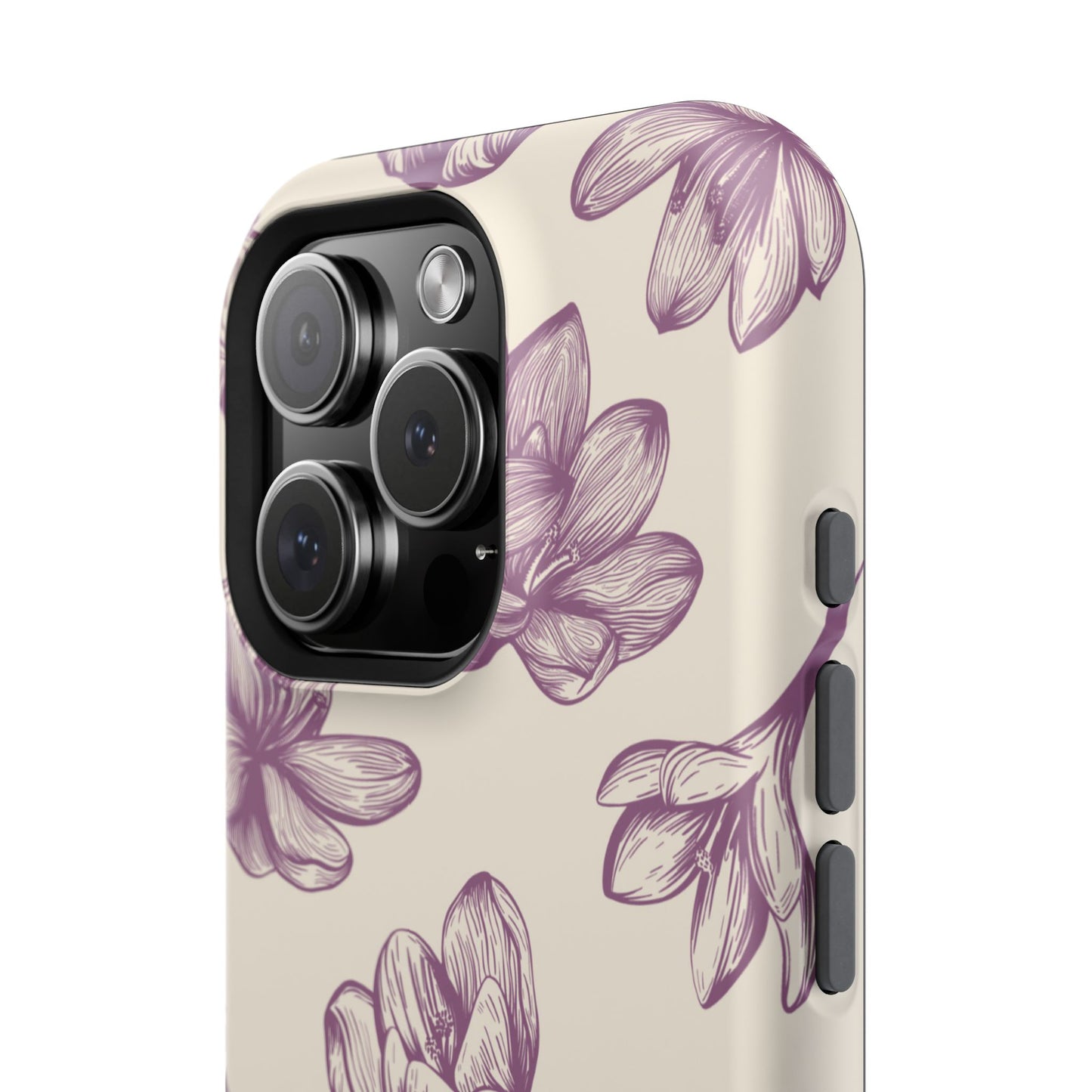 Vintage Botanical Floral Tough MagSafe iPhone Case – Hand-Drawn Purple Flowers, Shockproof Design