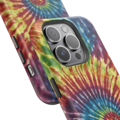 Vibrant Spiral Tie-Dye MagSafe Case – Retro Rainbow Design