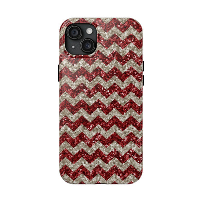 Sparkling Red & White Chevron – Glitter Illusion iPhone Case