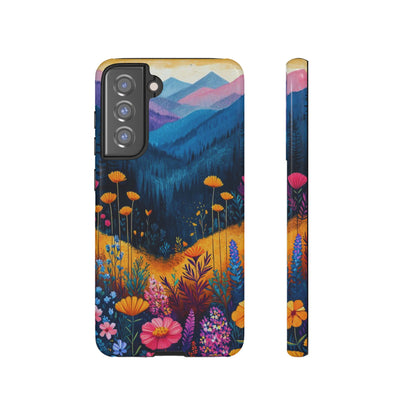 Vibrant Wildflower Mountain Samsung Galaxy  Case – Bold Nature Art, Dual-Layer Protection