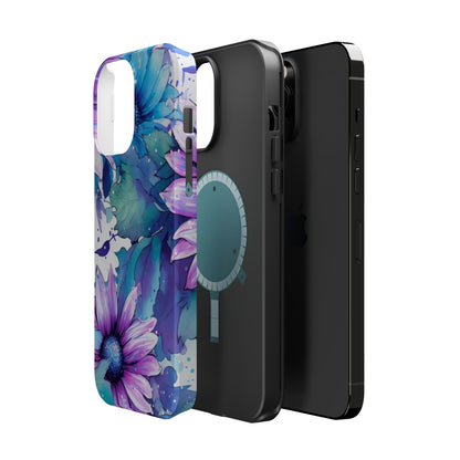 Purple & Teal Watercolor Floral MagSafe iPhone Case - Artistic Flower Design