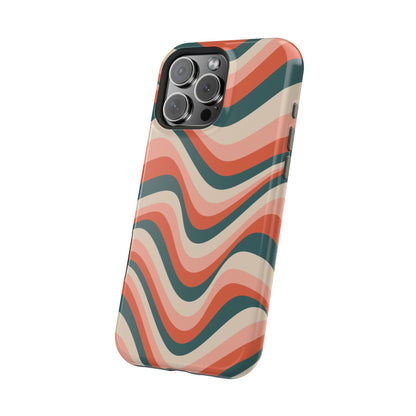 Groovy Waves MagSafe iPhone Case – Retro 70s-Inspired Stripes in Coral, Cream, and Teal