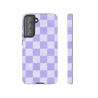 Lavender Checkerboard Samsung Galaxy Case – Shockproof, Smooth Matte Finish, Dual-Layer Design