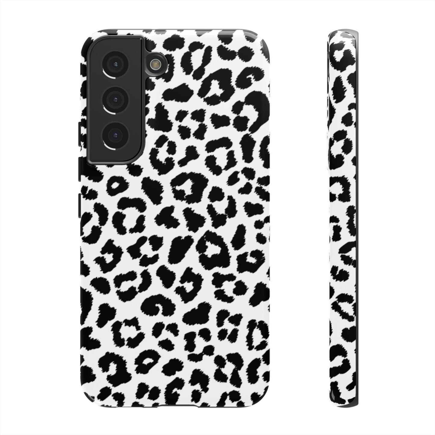 Monochrome Leopard Print Tough Samsung Galaxy Case – Classic Black and White Design with Dual-Layer Protection